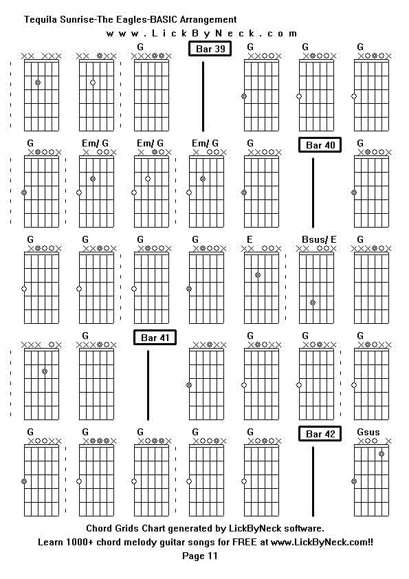 Chord Grids Chart of chord melody fingerstyle guitar song-Tequila Sunrise-The Eagles-BASIC Arrangement,generated by LickByNeck software.